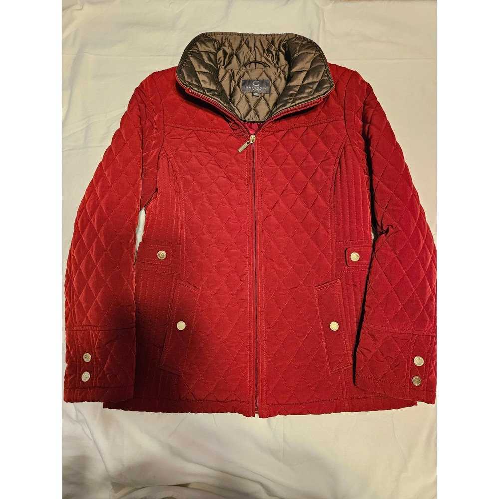Gallery New York Quilted Jacket Red Gold Button Women Size Small‎ Petite